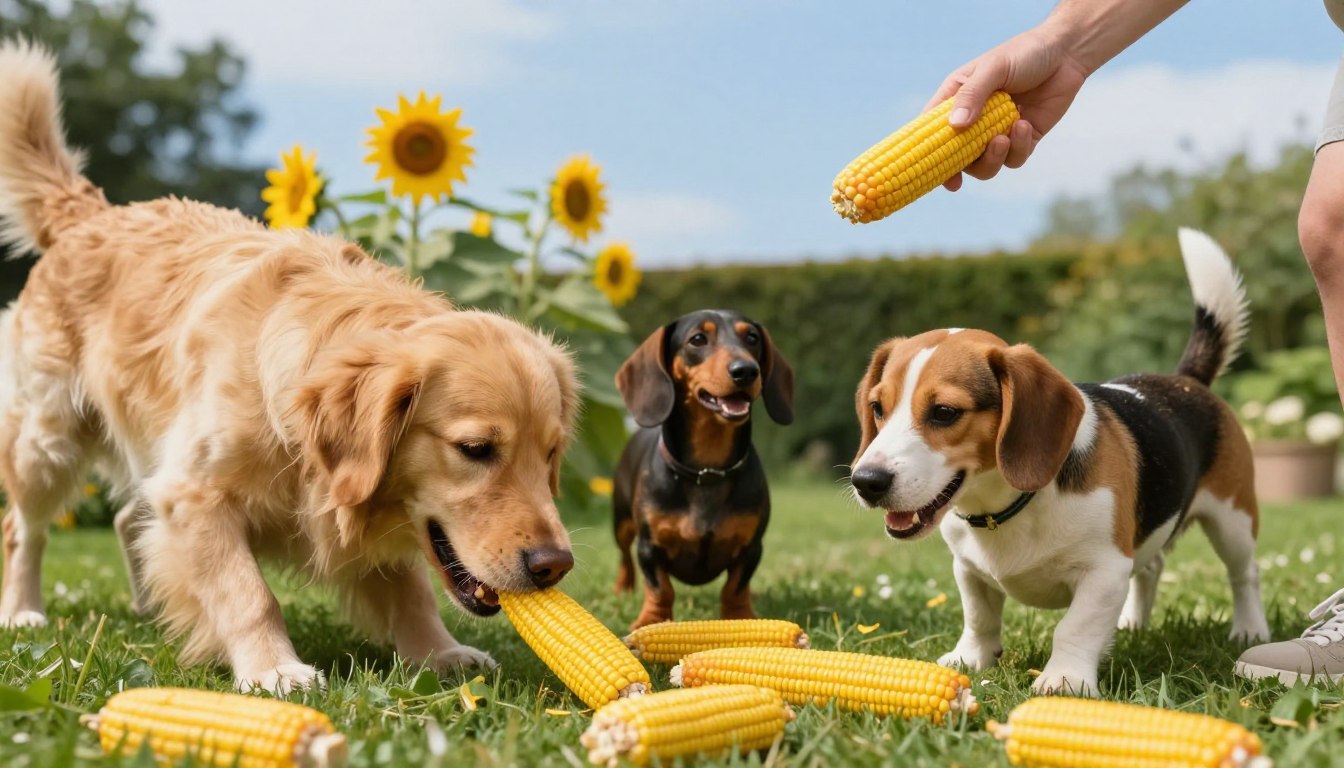 dogs and corn cobs